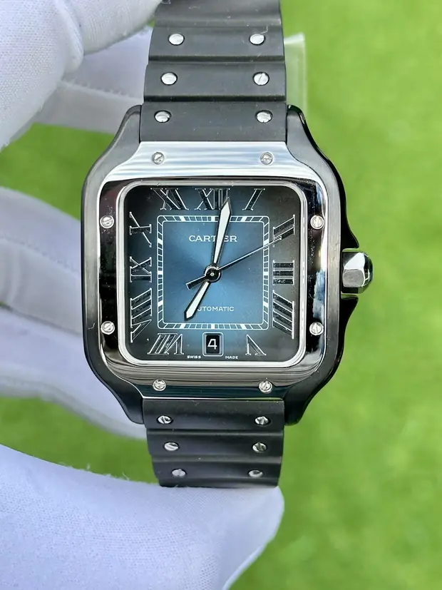Cartier Santos "De Men Xl DLC Kaplama Çelik Siyah Kadran" 100 No. 02