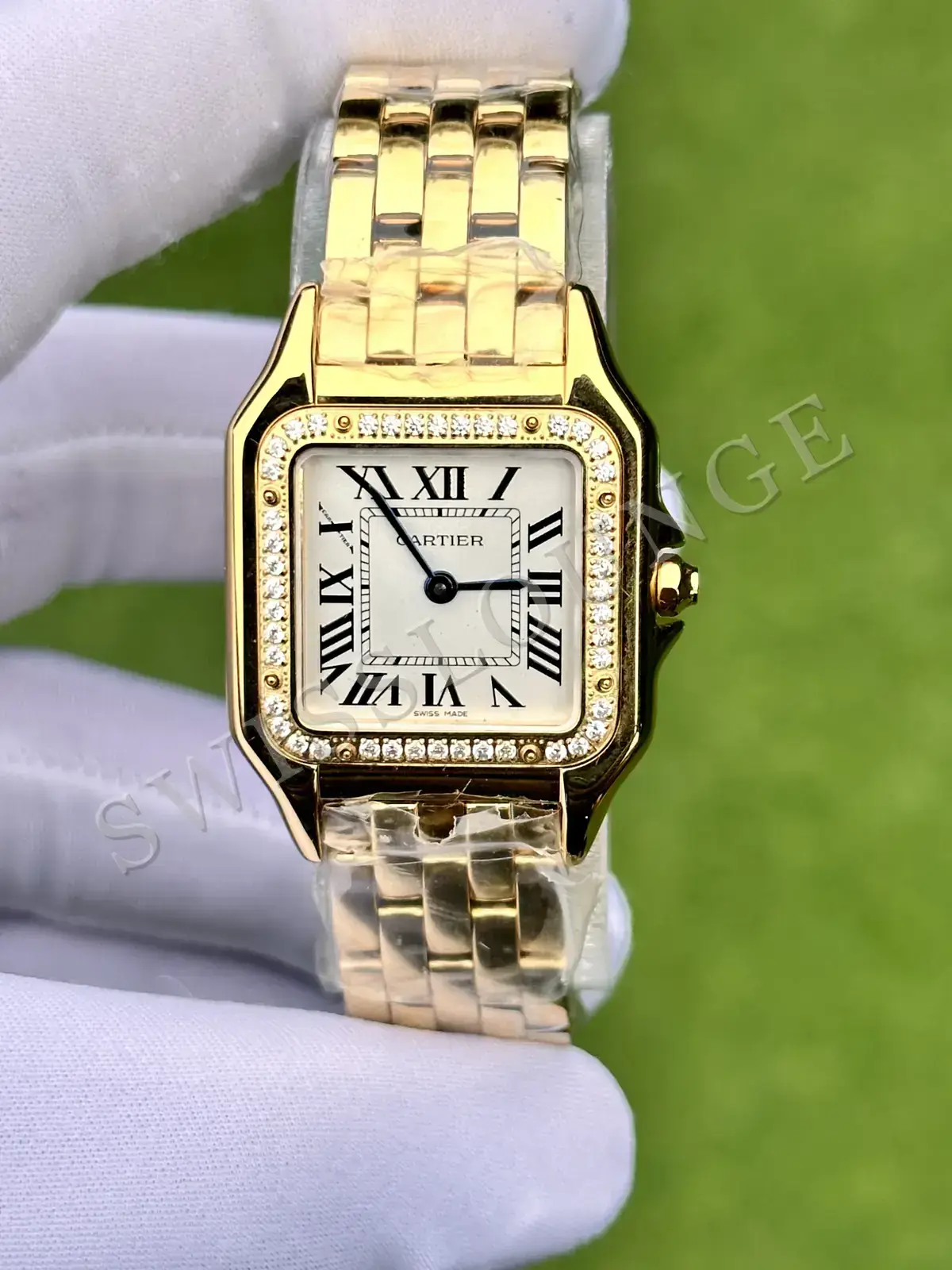 Cartier Santos-Dumont 43 mm "Altın Kasa Gümüş Kadran Mavi Deri" No. 02