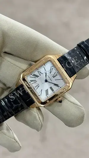 Cartier Santos-Dumont 43 mm "Altın Kasa Gümüş Kadran Mavi Deri" No. 04 — 3. görsel